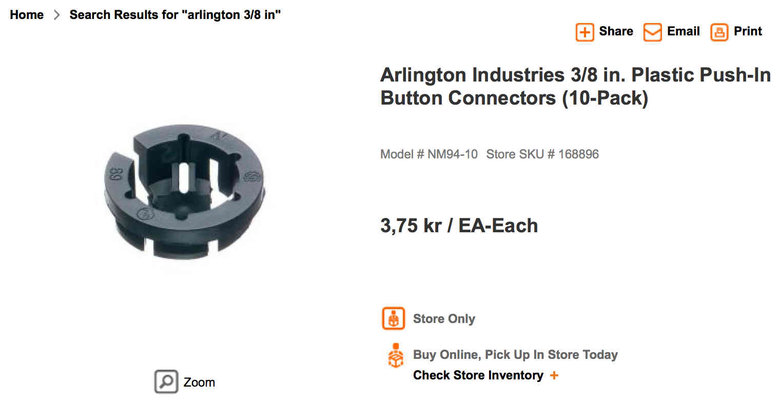 Home Depot product listing shows price as Swedish kronor, even though the amount is clearly US dollars.
